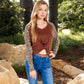 V-Neck Long Sleeve Top with Leopard Print Raglan Sleeves