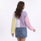 V Neck Button Front Cropped Knit Cardigan with Long Sleeves