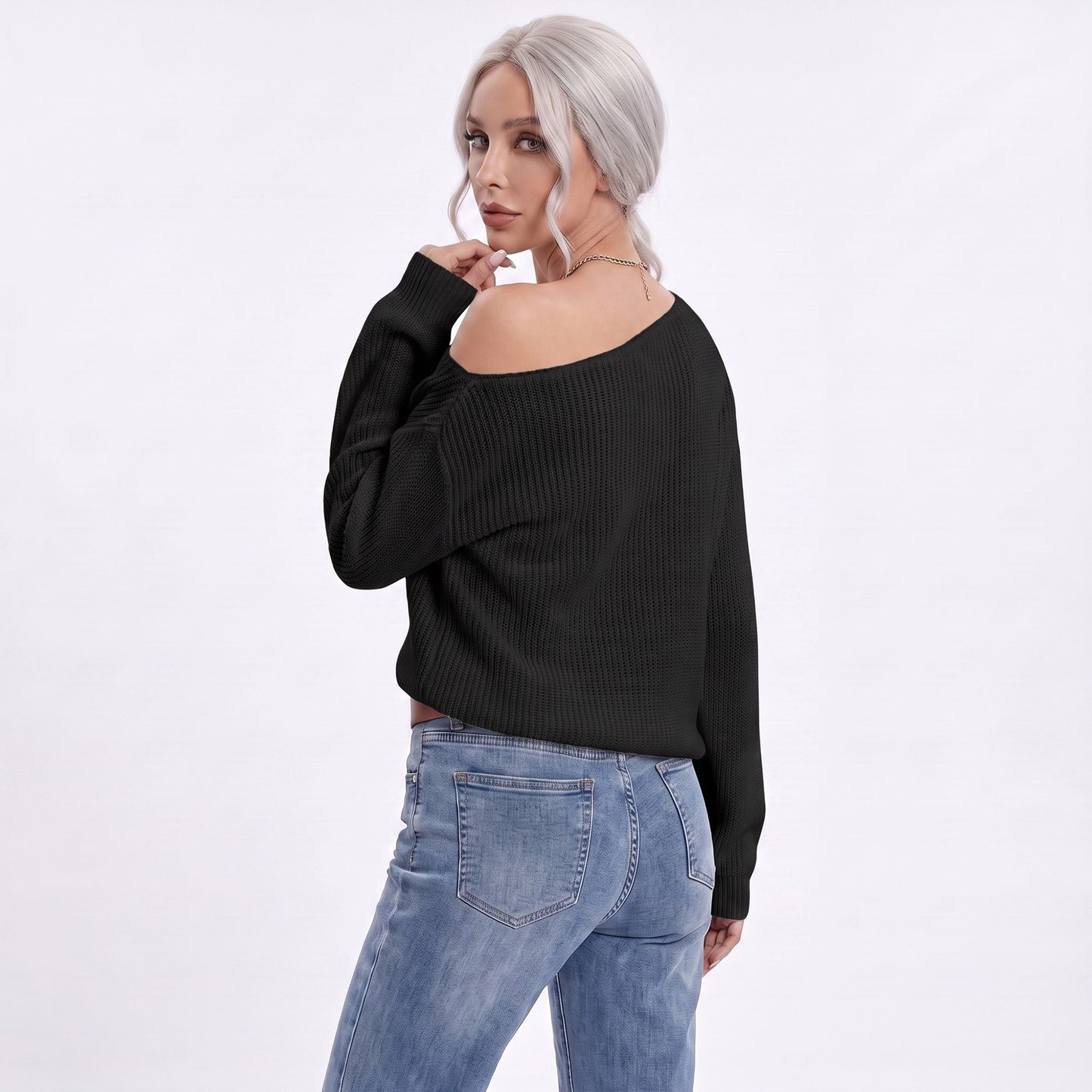 Oversized Off Shoulder Long Sleeve Knit Pullover Sweater