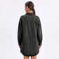 Washed Denim Shirt Jacket Long Sleeve Snap Front Oversized Shacket with Pockets