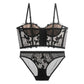 2 Piece Rose Lace Longline Underwire Bra and Panty Lingerie Set