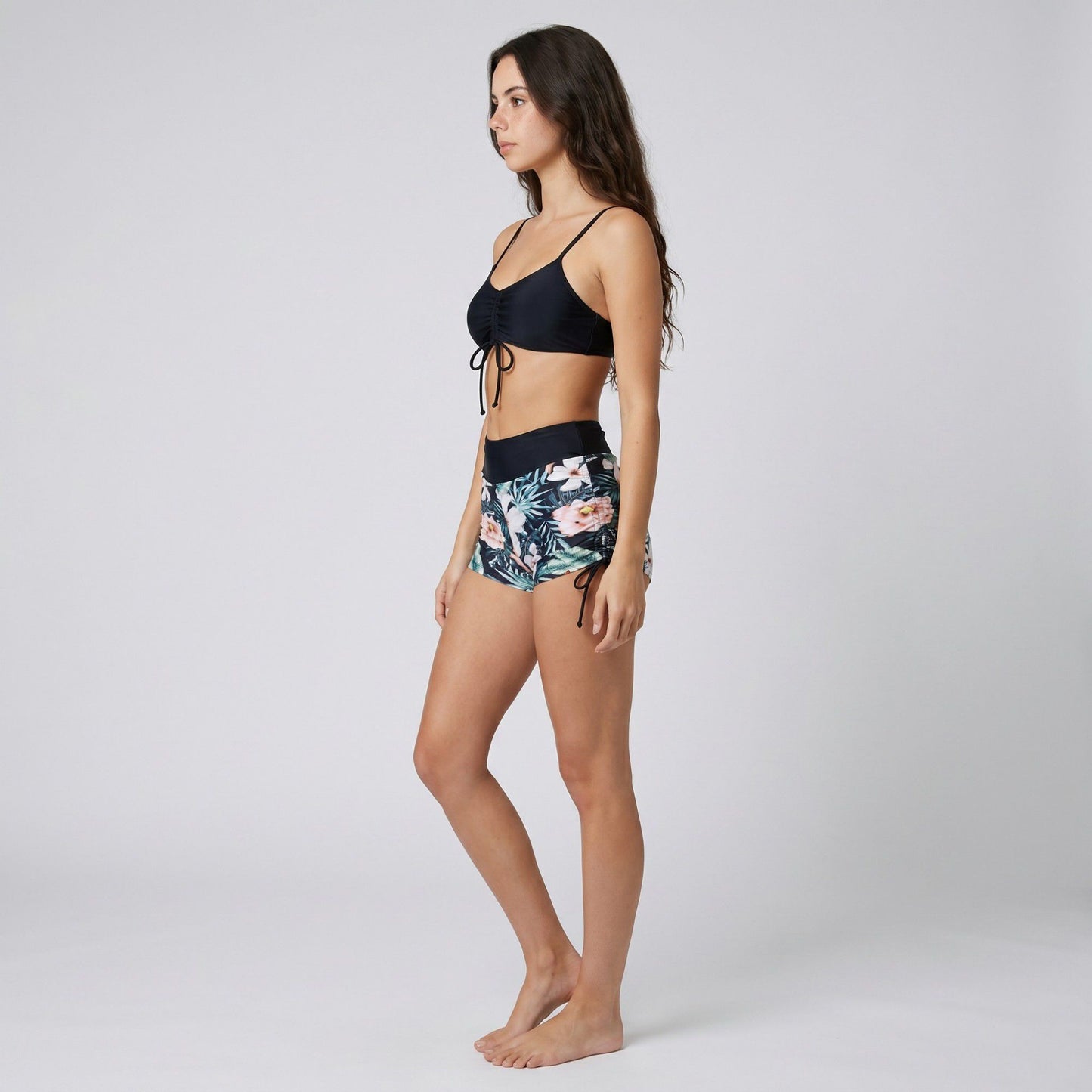 2 Piece Ruched Bikini Top and Swim Shorts Set