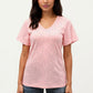 Short Sleeve Eyelet V-Neck Top with Floral Embroidery and Flutter Sleeves