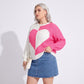 Plus Size Heart Colorblock Crewneck Sweater