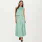 Sleeveless Striped Two Piece Set Crop Top and Midi Skirt with Back Button Detail Flowy High Waist Set