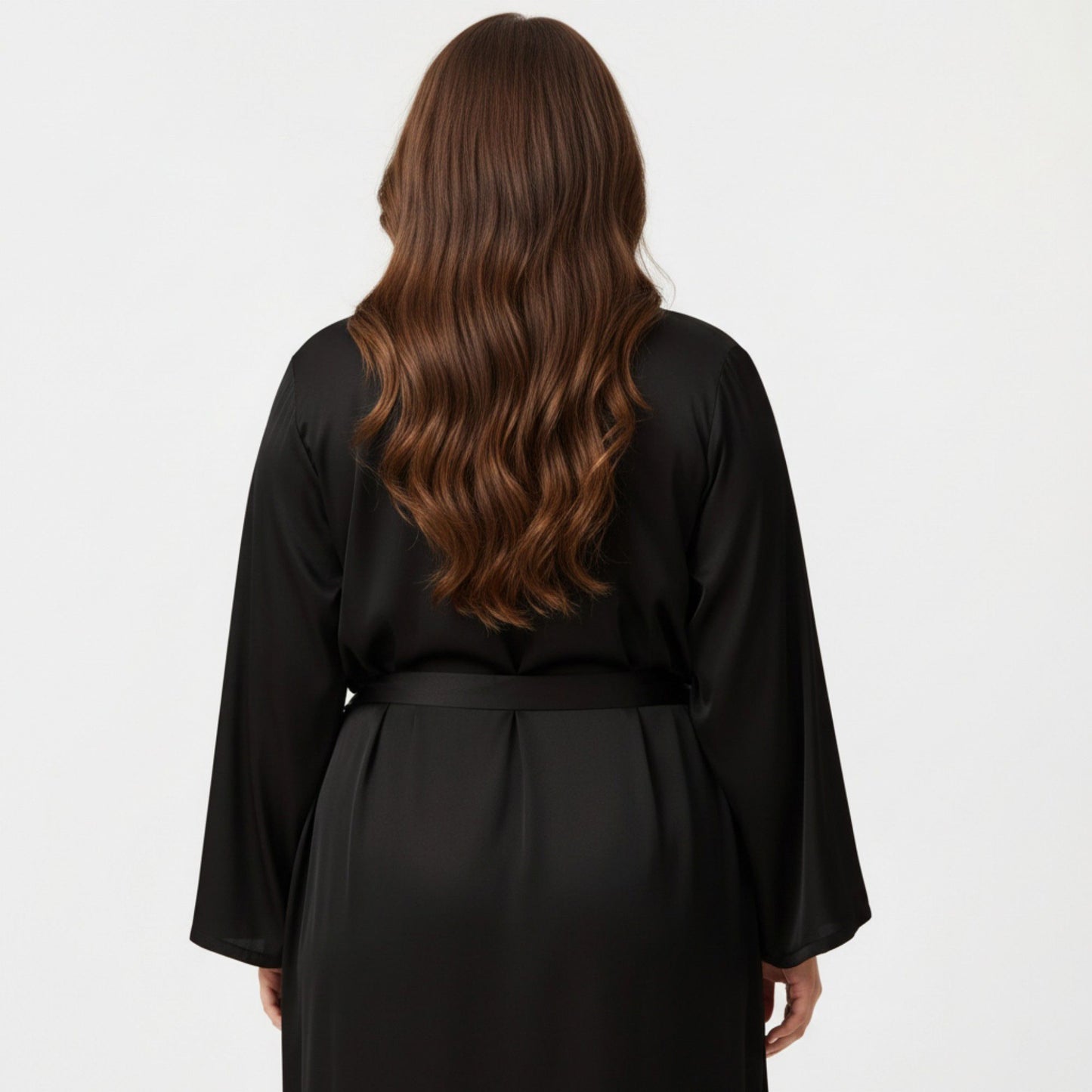 Plus Size 2-Piece Satin Nightgown Set with Long Sleeve Open Front Robe Sleeveless Slip Dress Sleepwear