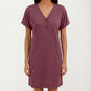Short Sleeve V Neck Shift Dress with Button Detail Relaxed Fit Casual Tunic Dress