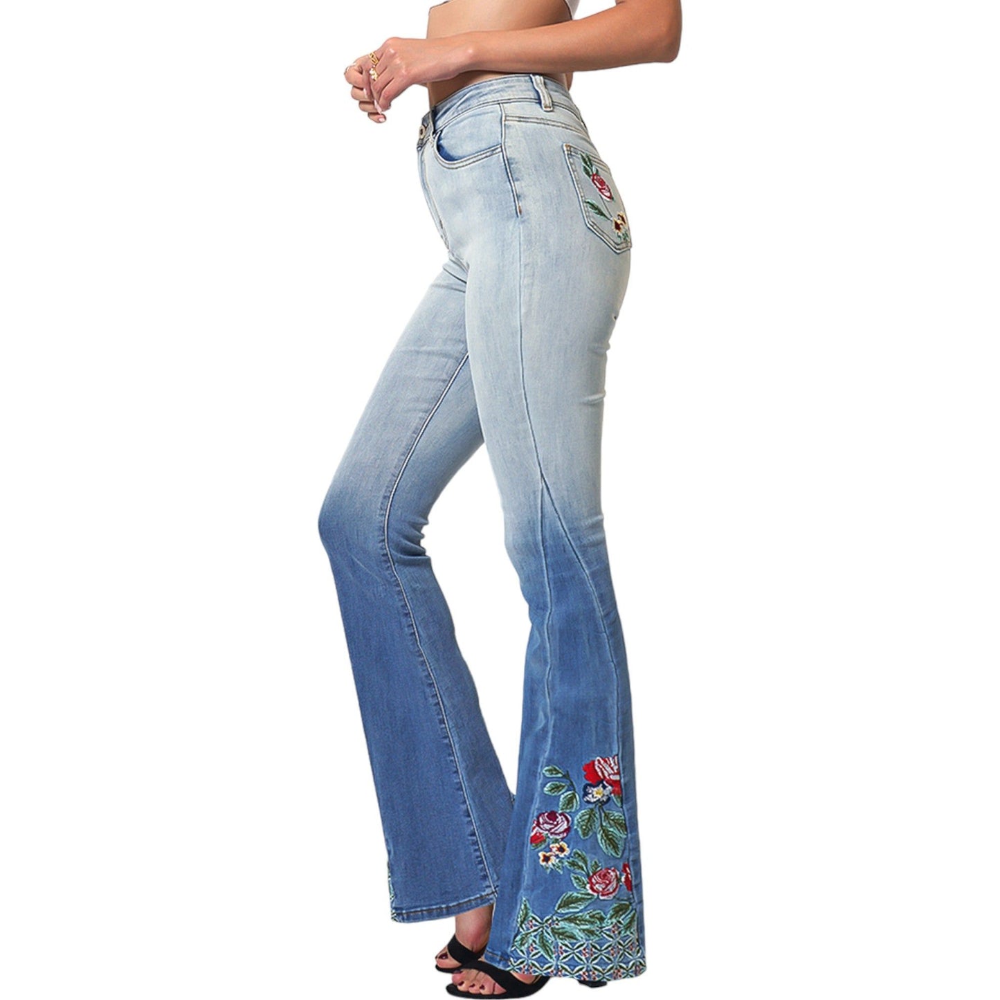 Classic Retro High Waist Long Denim Bell Bottom Jeans