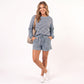 Striped 2 Piece Lounge Set with Long Sleeve Top and Drawstring Shorts