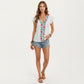 Boho Embroidered V-Neck Flutter Sleeve Textured Blouse