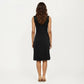 Sleeveless V Neck Midi Dress with Front Twist Detail and Flowy A Line Silhouette