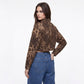 Leopard Print Cropped Denim Jacket Button Front Trucker Jacket with Chest Pockets