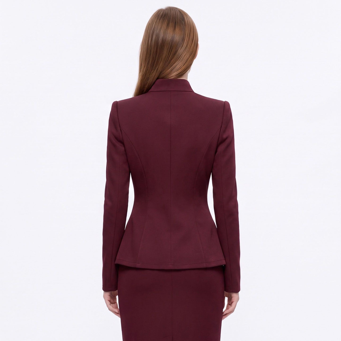 Asymmetric Button Front Blazer with Stand Collar and Peplum Hem