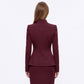 Asymmetric Button Front Blazer with Stand Collar and Peplum Hem