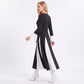 Color Block Belted Long Sleeve Fit and Flare Midi Dress