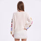 Crochet Floral Sleeve Knit Pullover Sweater with Long Sleeves