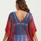Ombre Crochet Swim Cover Up Dress with Open Knit Mesh Design V Neck Short Sleeves Relaxed Fit