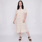 Short Sleeve Button Front Midi Nightgown Ruffle Collar Tie Neck Sleep Dress