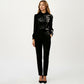Long Sleeve Blouse with Lace Trim Front and Puff Sleeve Cuffs
