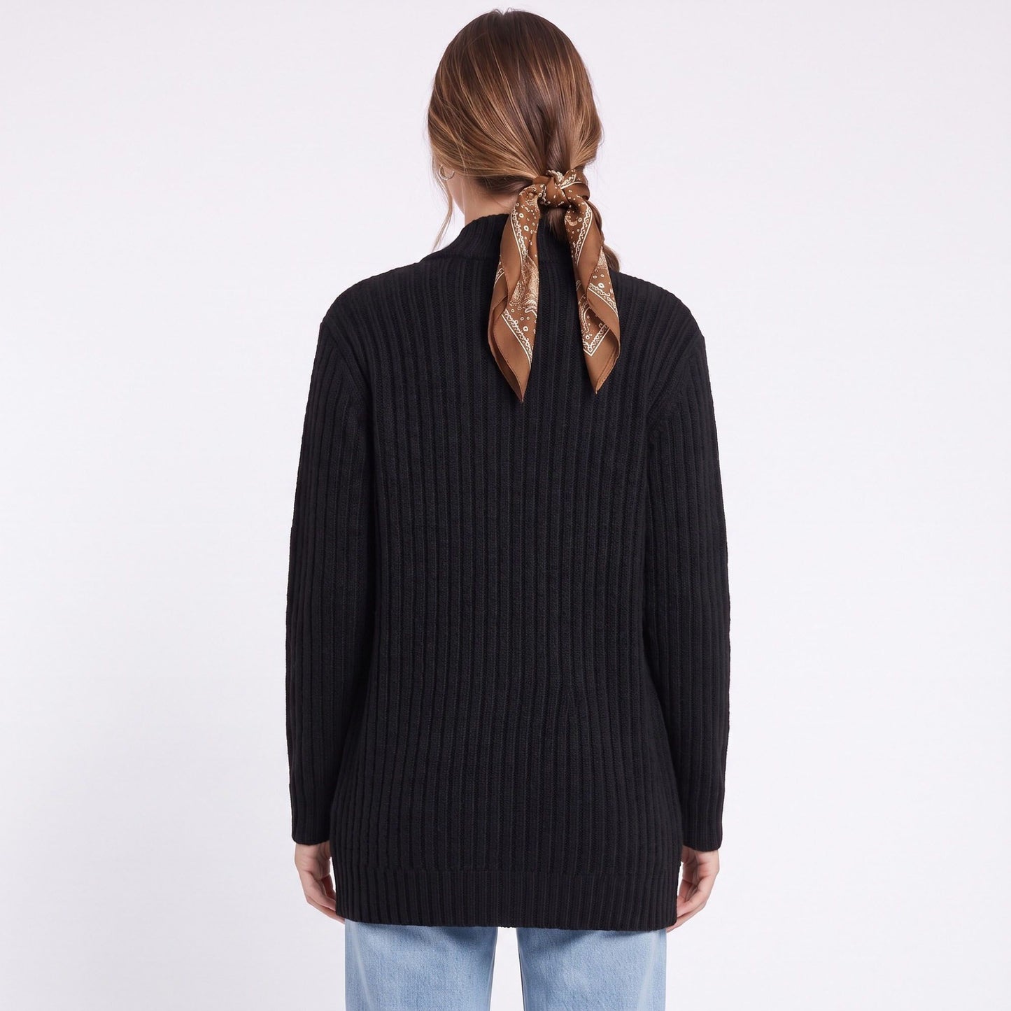 Open Front Ribbed Knit Cardigan with Pockets