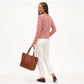 Striped Pointelle Knit Boat Neck Long Sleeve Sweater