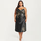 Plus Size Satin Floral Slip Nightgown with Adjustable Spaghetti Straps Cowl Neck Midi Length Sleepwear Dress