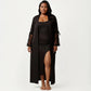 Plus Size Long Satin Robe Lace Sleeve Wrap Nightgown Belted Kimono Sleepwear