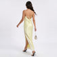 Satin Lace Trim Tie Back Slip Maxi Dress