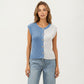 Sleeveless Colorblock Knit Vest with Button Front and Ribbed Trim