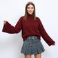 Turtleneck Bell Sleeve Relaxed Fit Knit Sweater