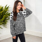 Mixed Print Long Sleeve Raglan Top Plaid Leopard Pattern
