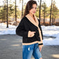 Faux Shearling Jacket with Shawl Collar and Contrast Trim