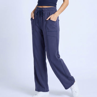 High Rise Drawstring Wide Leg Utility Pants with Patch Pockets