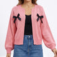 Bow Detail Open Front Knit Cardigan Sweater