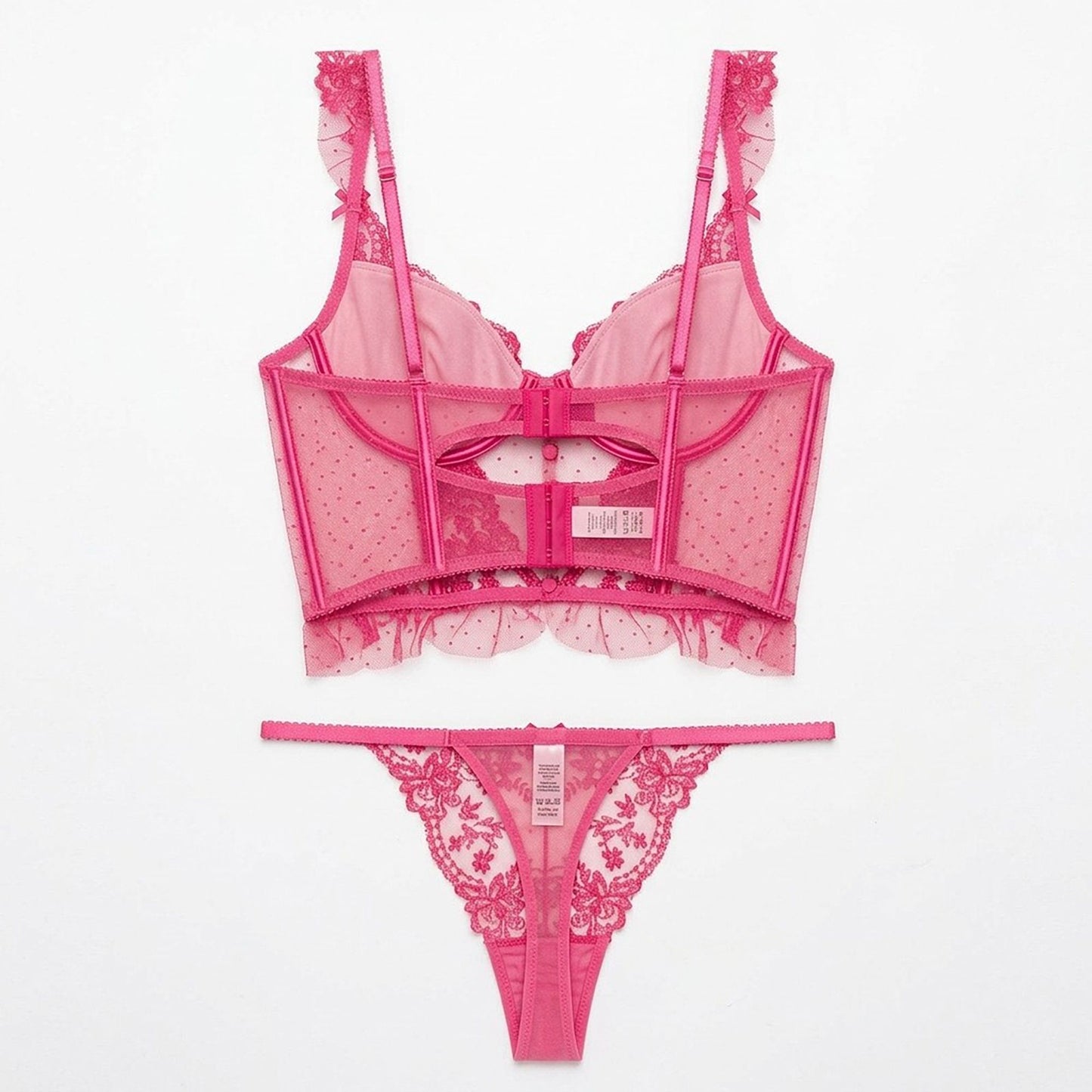 Floral Lace Mesh Underwire Bustier and Matching Panty Two Piece Lingerie Set