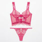 Floral Lace Mesh Underwire Bustier and Matching Panty Two Piece Lingerie Set
