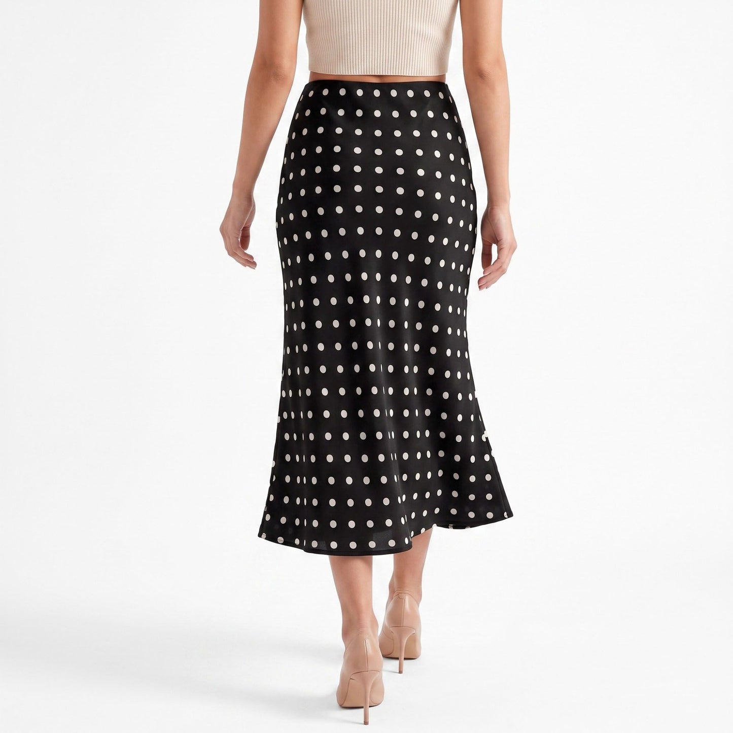 Polka Dot Midi Skirt High Waist A Line Printed Long Skirt
