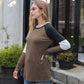 Long Sleeve Color Block Raglan Top Striped Sleeve Detail