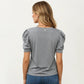 Short Sleeve Puff Sleeve Knit Top with Crew Neck and Soft Textured Fabric