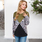 Long Sleeve Ribbed Knit Leopard Print Top with V-Cut