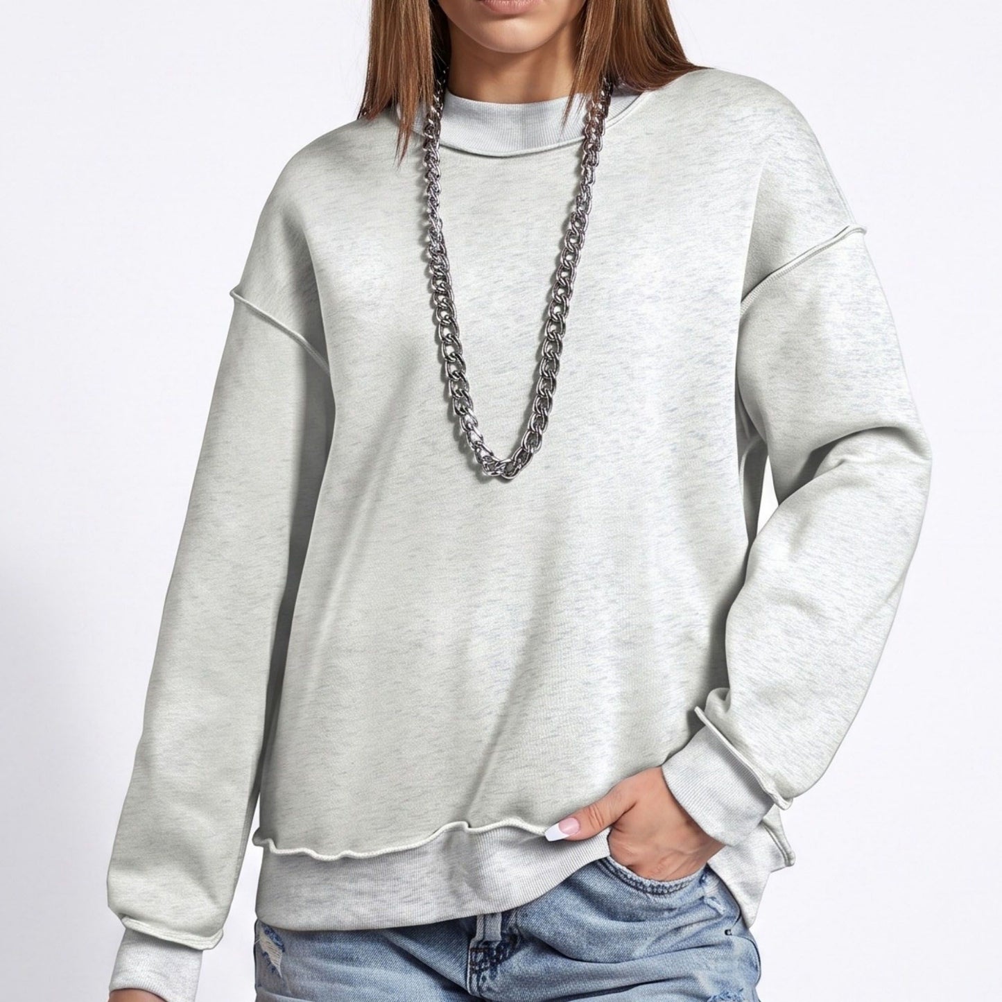 Exposed Seam Drop Shoulder Long Sleeve Pullover Sweatshirt