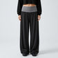 Contrast Foldover Waistband Full-Length Wide-Leg Trousers
