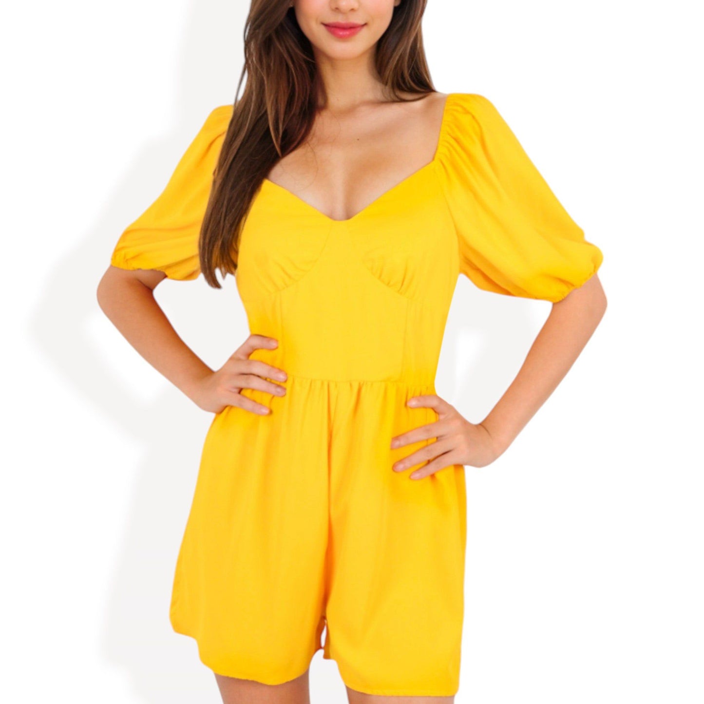 Sweetheart Neck Puff Sleeve Romper with Flowy Shorts