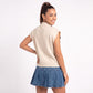 Striped Mock Neck Sleeveless Knit Sweater Vest