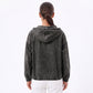 Washed Denim Hooded Pullover Jacket Long Sleeve Kangaroo Pocket Casual Outerwear