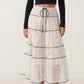 2 Piece Set Long Sleeve Crop Top Button Front Tiered Lace Maxi Skirt Outfit