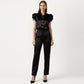 Satin Button Down Blouse with Ruffle Sleeves and Collared Neckline