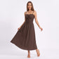 Smocked Midi Dress Spaghetti Strap Tie Front A Line Dress