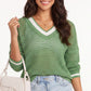 Openwork Mesh V-Neck Long Sleeve Sweater