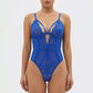 Floral Lace Mesh Bodysuit with Plunging Neckline and Open Back